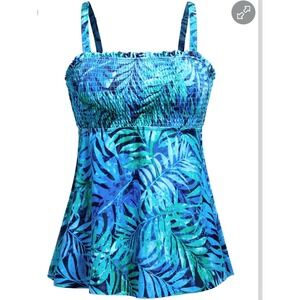 Daci Women's Swim Dress Tropical Leaf‎ Print Smocked Bodice Tankini Size L